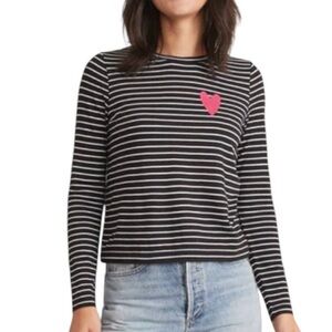 Marine Layer Chloe Top Black White Stripe Pink Heart Long Sleeve Soft Jersey S